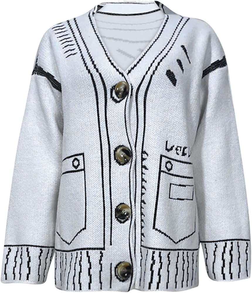 Womens Knit Casual Loose Cardigan Sweaters Color Block Autumn Knitted Button Down Fall Ladies Car... | Amazon (US)