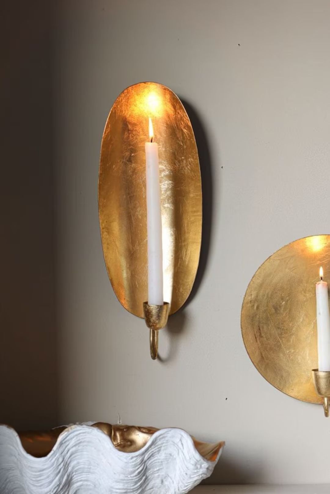 Set of 2. Moroccan Oval Brass Gold Leaf Candlestick Holder Wall Sconce - Etsy | Etsy (US)