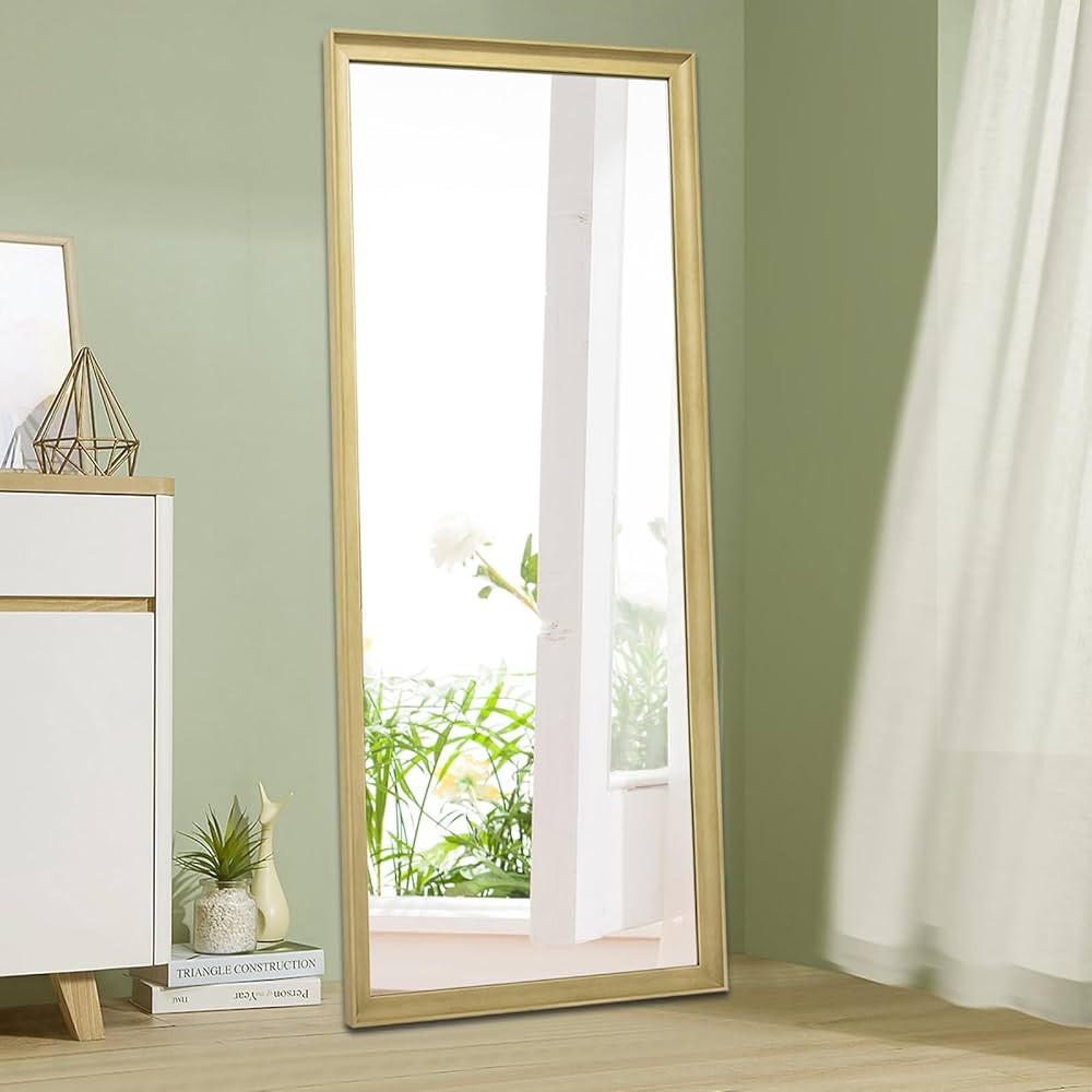 TheiaMo Full Length Mirror Wood Frame, 65×22in Floor Mirror Full Body Mirror with Standing Holde... | Amazon (US)