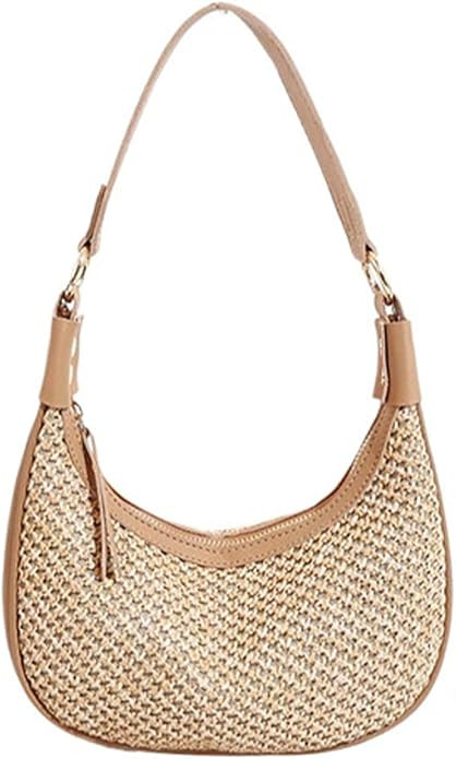 Straw Beach Shoulder Bags for Women Cute Small Crescent Tote Mini Clutch Purse Underarm Vacation ... | Amazon (US)