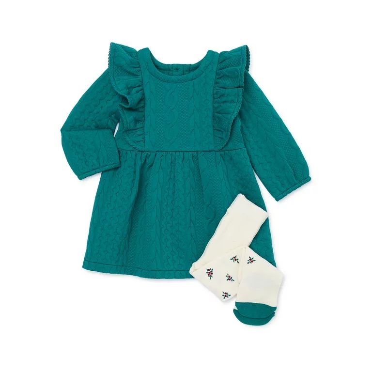 Wonder Nation Baby Girl Ruffled Knit Dress with Tights, Sizes 0M-24M | Walmart (US)