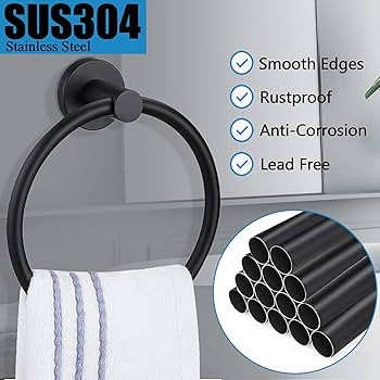 Pynsseu Matte Black Towel Ring for Bathroom 1 Pack, Kitchen Bath Towel Holder Hangers Wall Mount ... | Amazon (US)