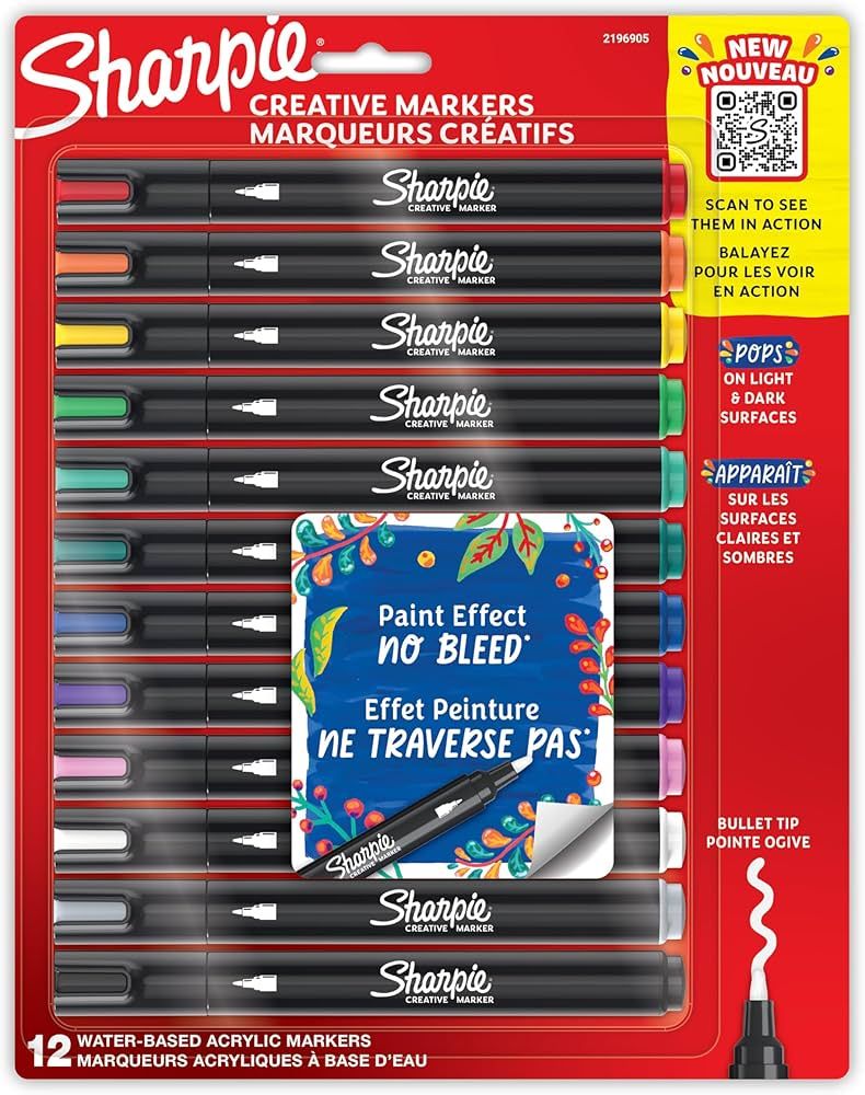 SHARPIE Creative Markers, Water-Based Acrylic Markers, Bullet Tip, Assorted Colors,12 Count | Amazon (US)