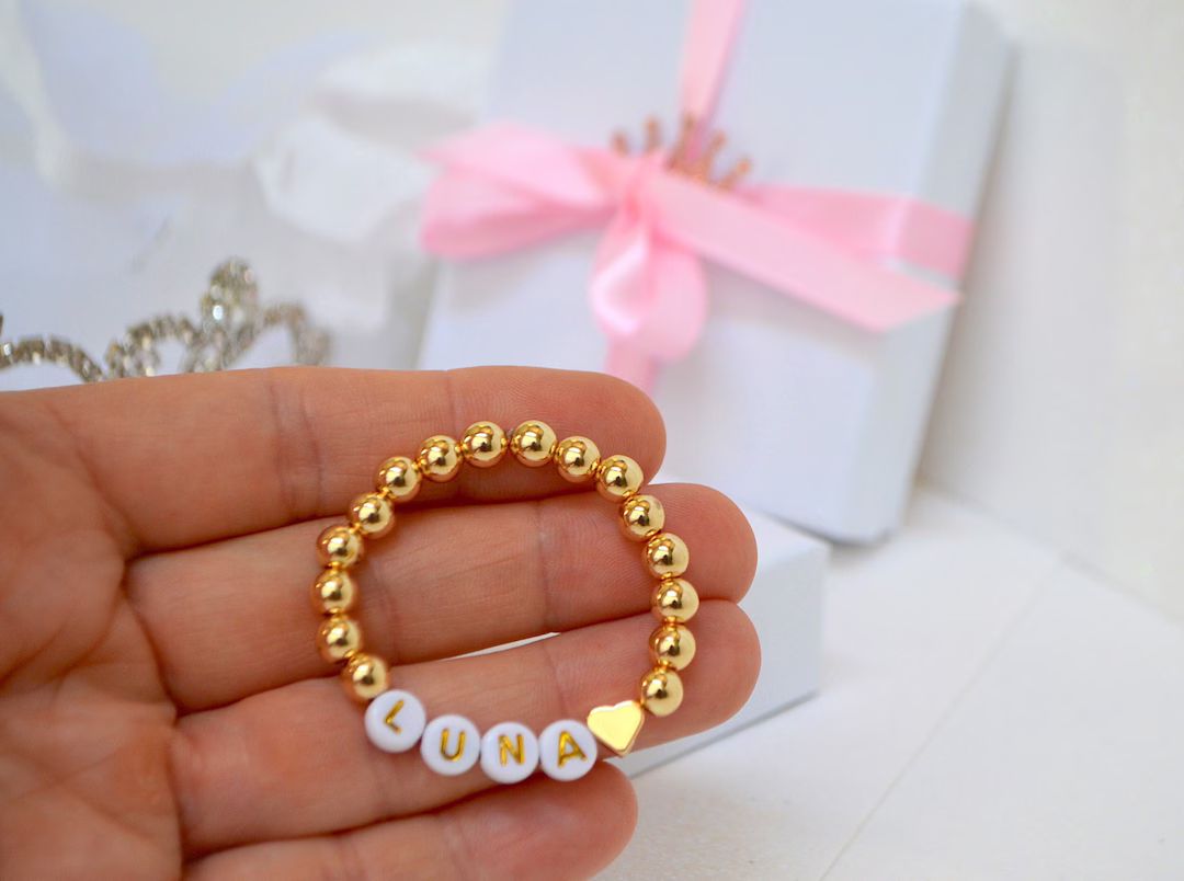 14K Gold Baby Bracelet, Gold Heart Personalized Girls Bracelet, Tiny Newborn Name Bracelet, Baby ... | Etsy (US)