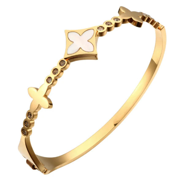 eLVeene Flower Bangle Bracelet - Stainless Steel | Pearls And Rocks