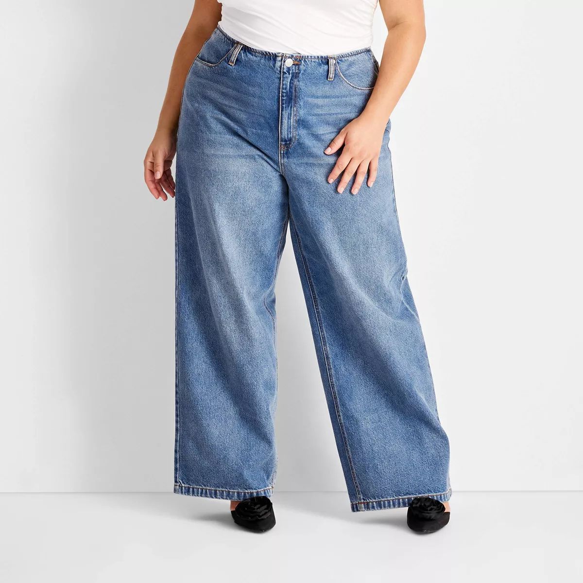 Women's Mid-Rise Wide Leg Jeans - Future Collective Medium Wash | Target