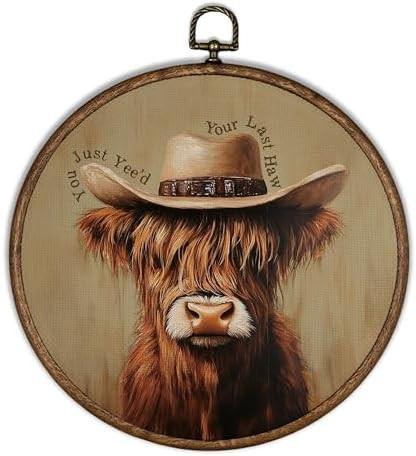 XBBMGG Vintage Cowboy Highland Cow Wall Art Decor, Western You Just Yee'd Round Wall Hanging Deco... | Amazon (US)