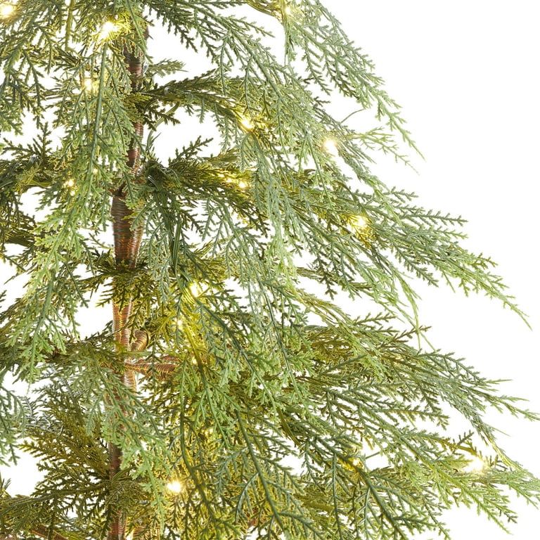 My Texas House Potted 4' Pre-Lit Cypress Artificial Christmas Tree, Green, 100 LED | Walmart (US)