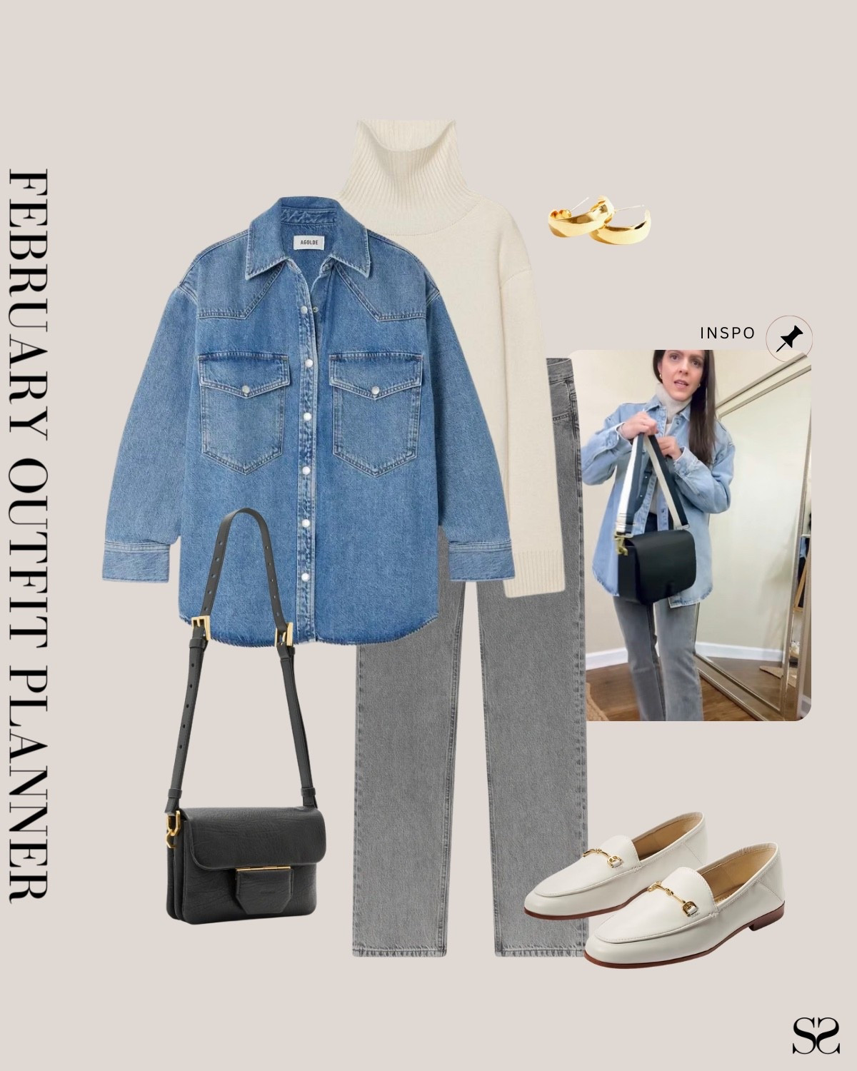 Monthly outfit planner FEBRUARY: Winter outfits | gray jeans, chambray shirt, turtleneck sweater, cream ecru loafers, black crossbody bag

#classicstyle #LTKstyletip #winteroutfit #casualchic #transitionaloufit


#LTKgrwm #LTKootd