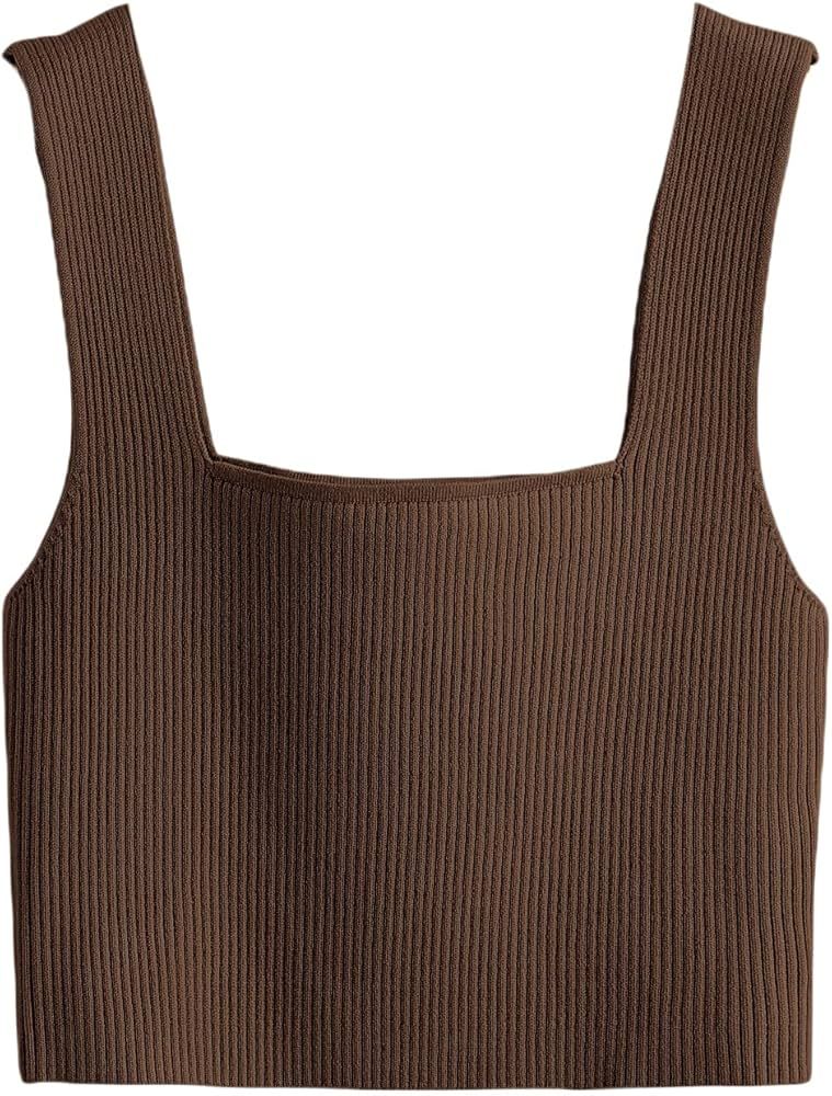 Verdusa Women's Square Neck Sleeveless Solid Ribbed Knit Crop Top Tank | Amazon (US)