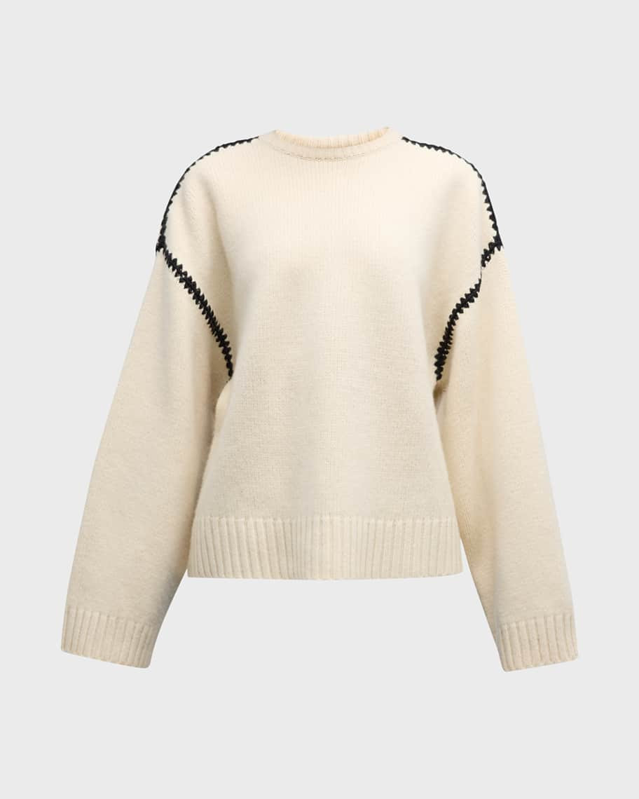 Toteme Cashmere-Blend Knit Sweater with Embroidered Detail | Neiman Marcus