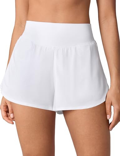 UNISSU High Waisted Athletic Shorts for Women 2.5'' Workout Gym Track with Liner Zip Pockets Quick Dry Running White Medium | Amazon (US)