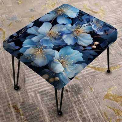Mystic Blue Blossoms Flowers - Floral Rectangle Ottoman | Wayfair North America