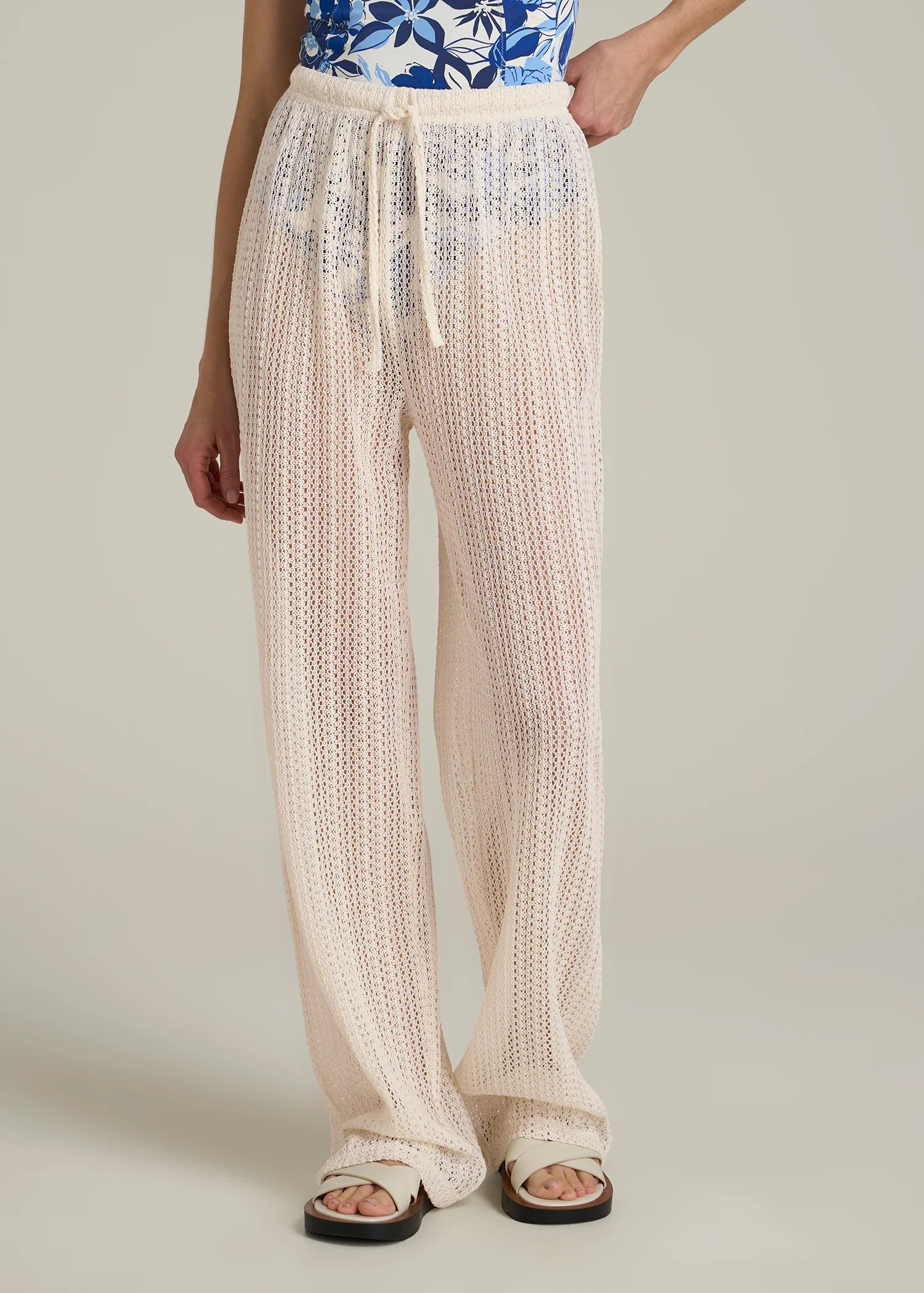 Openwork Knit Pants for Tall Women in Natural | American Tall
