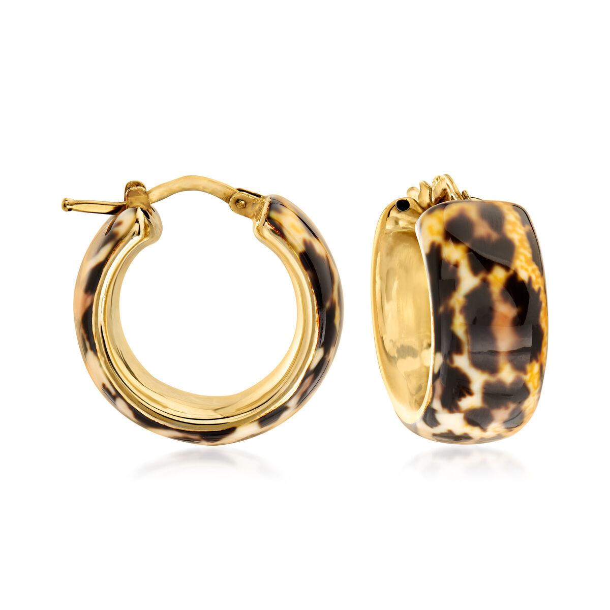 Italian Leopard-Print Enamel Hoop Earrings in 18kt Gold Over Sterling. 7/8" | Ross-Simons