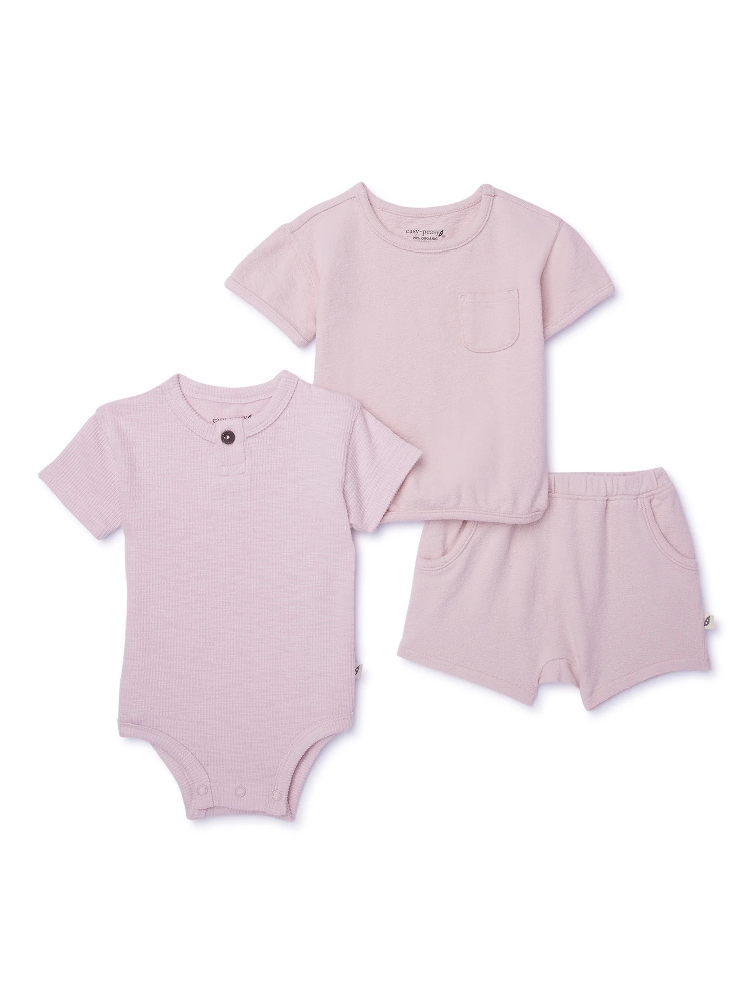 easy-peasy Baby Unisex Short Sleeve Tops and Short Outfit Set, 3-Piece, Sizes 0-24 Months | Walmart (US)