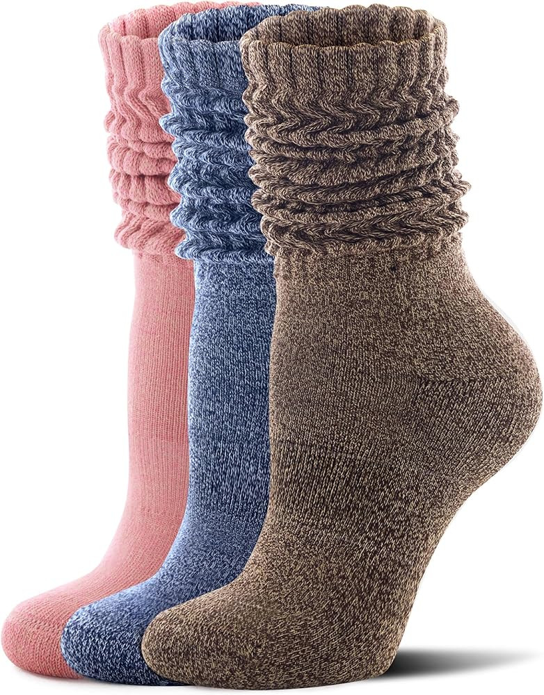 FITRELL Slouch Socks for Women, 3 Pairs Soft Cotton Knee High Scrunch Tube Boot Socks | Amazon (US)