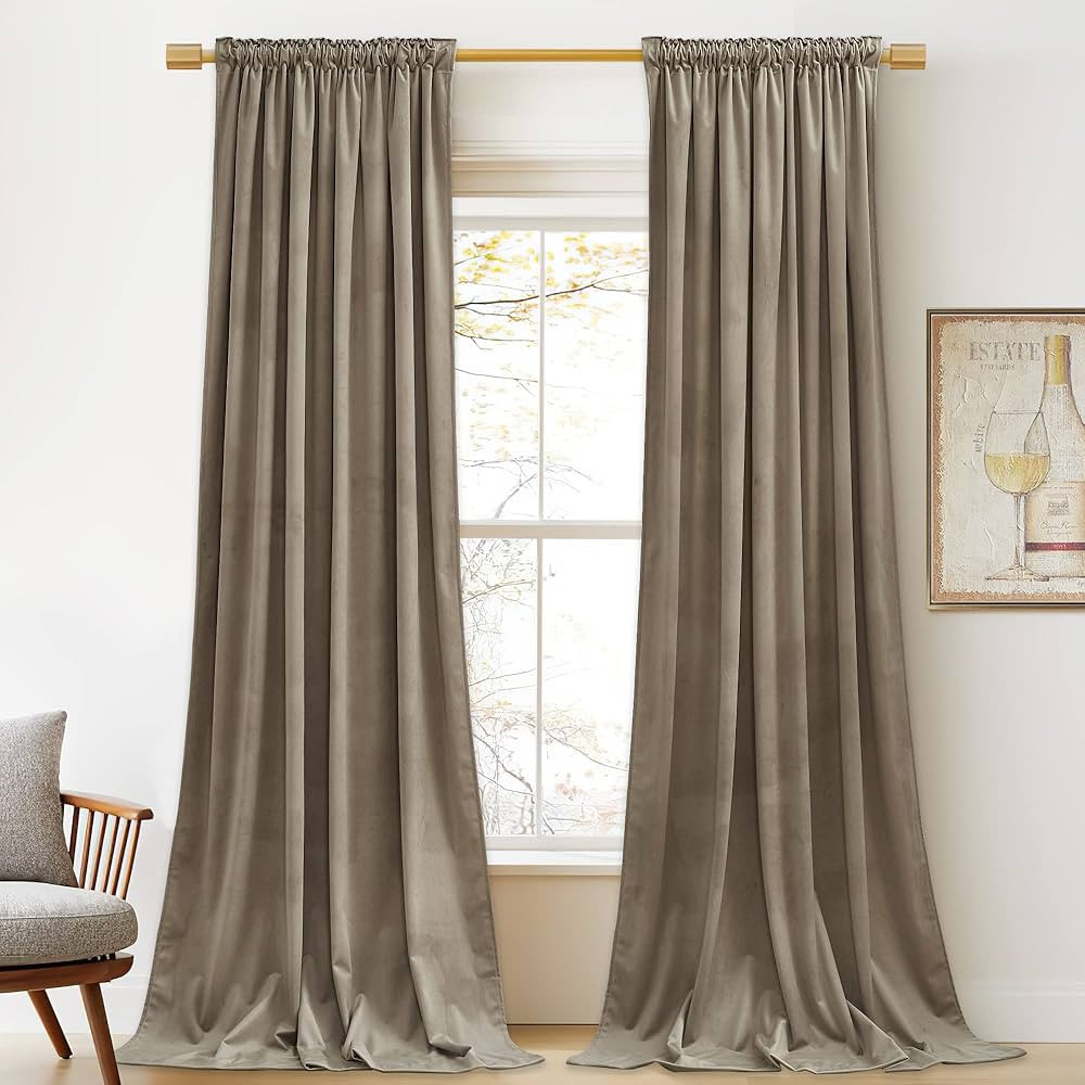 StangH Luxury Camel Beige Velvet Curtains 96 inches Long - Super Soft Velvet Drapes Heat & Light ... | Amazon (US)