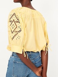 Split-Neck Eyelet-Sleeve Top | Old Navy (US)