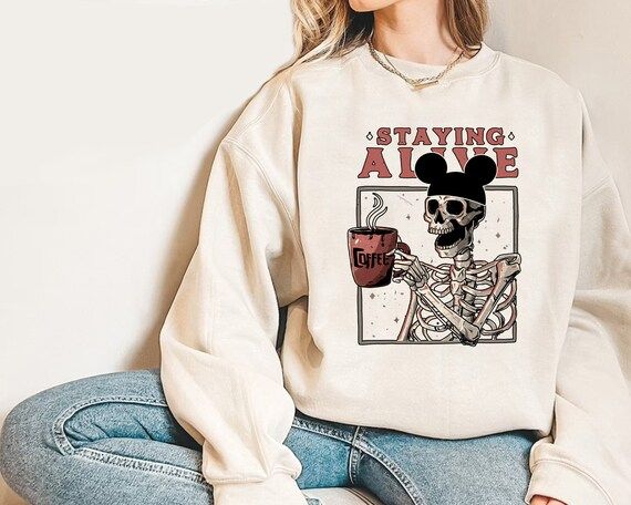 Staying Alive Mickey Skeleton Sweatshirt Disney Halloween | Etsy | Etsy (US)