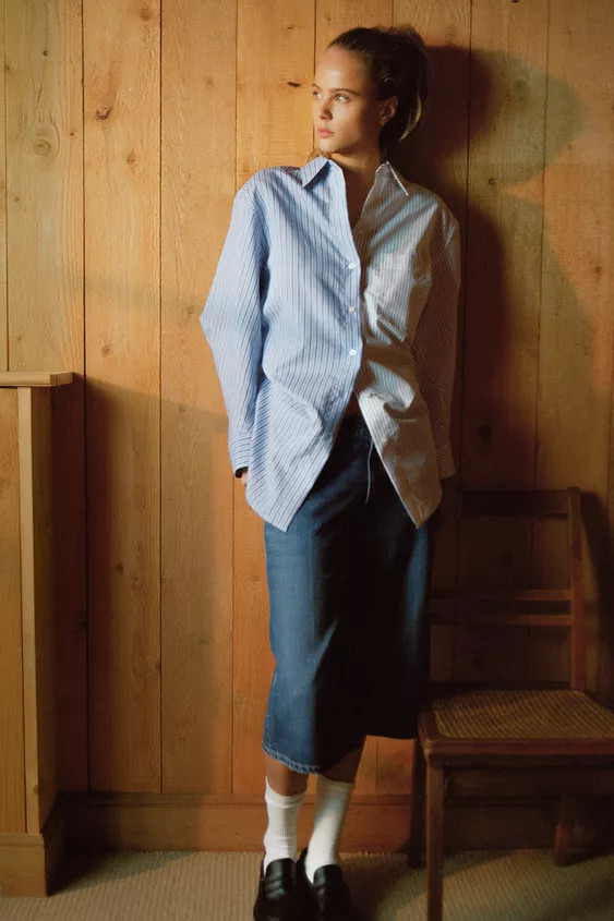 Oversized lapel collar shirt. Long sleeves with cuffs and dropped shoulders. Front patch pocket. ... | Zara US