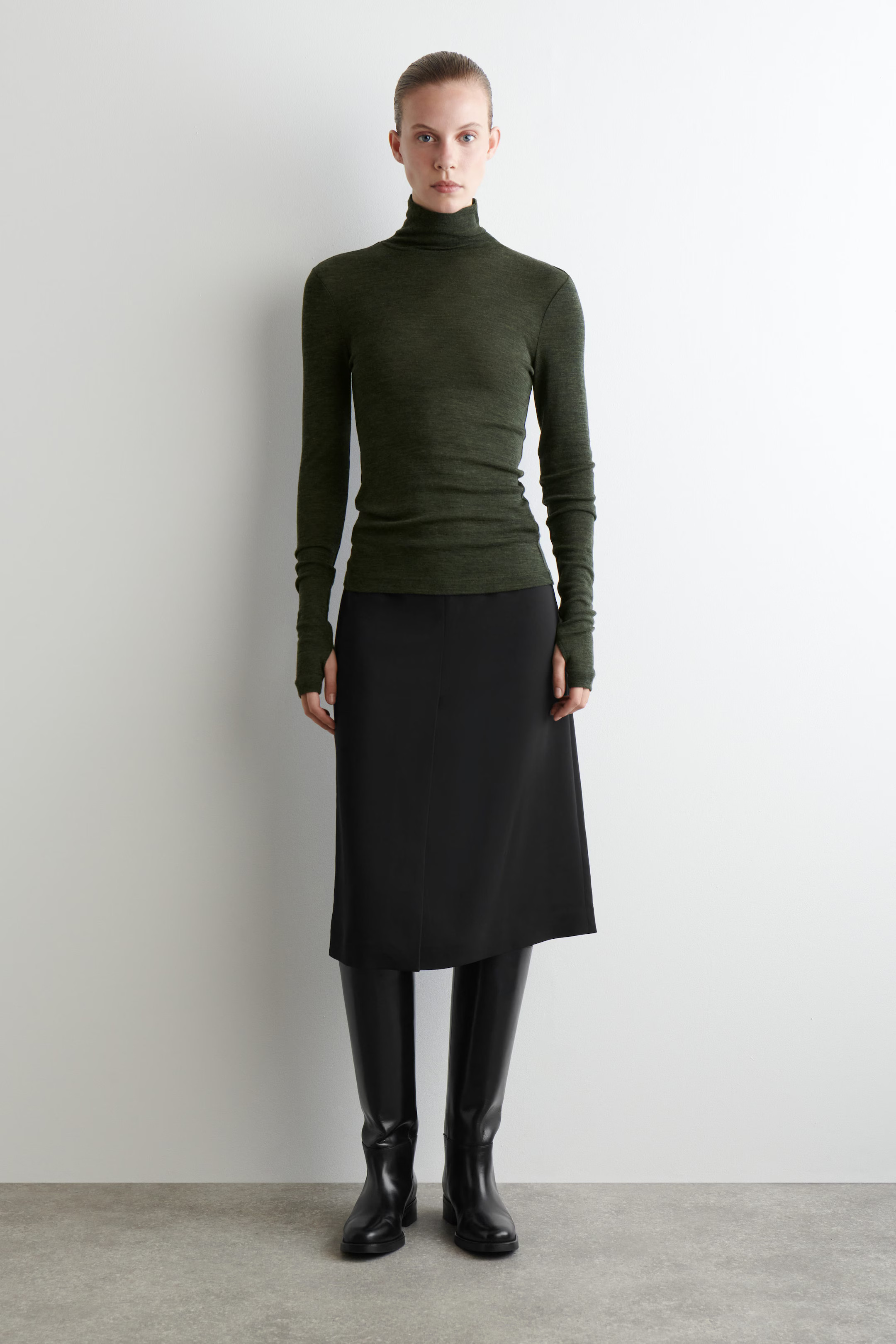 MERINO WOOL HIGH-NECK TOP - DARK-GREEN MELANGE | COS US | COS (EU)