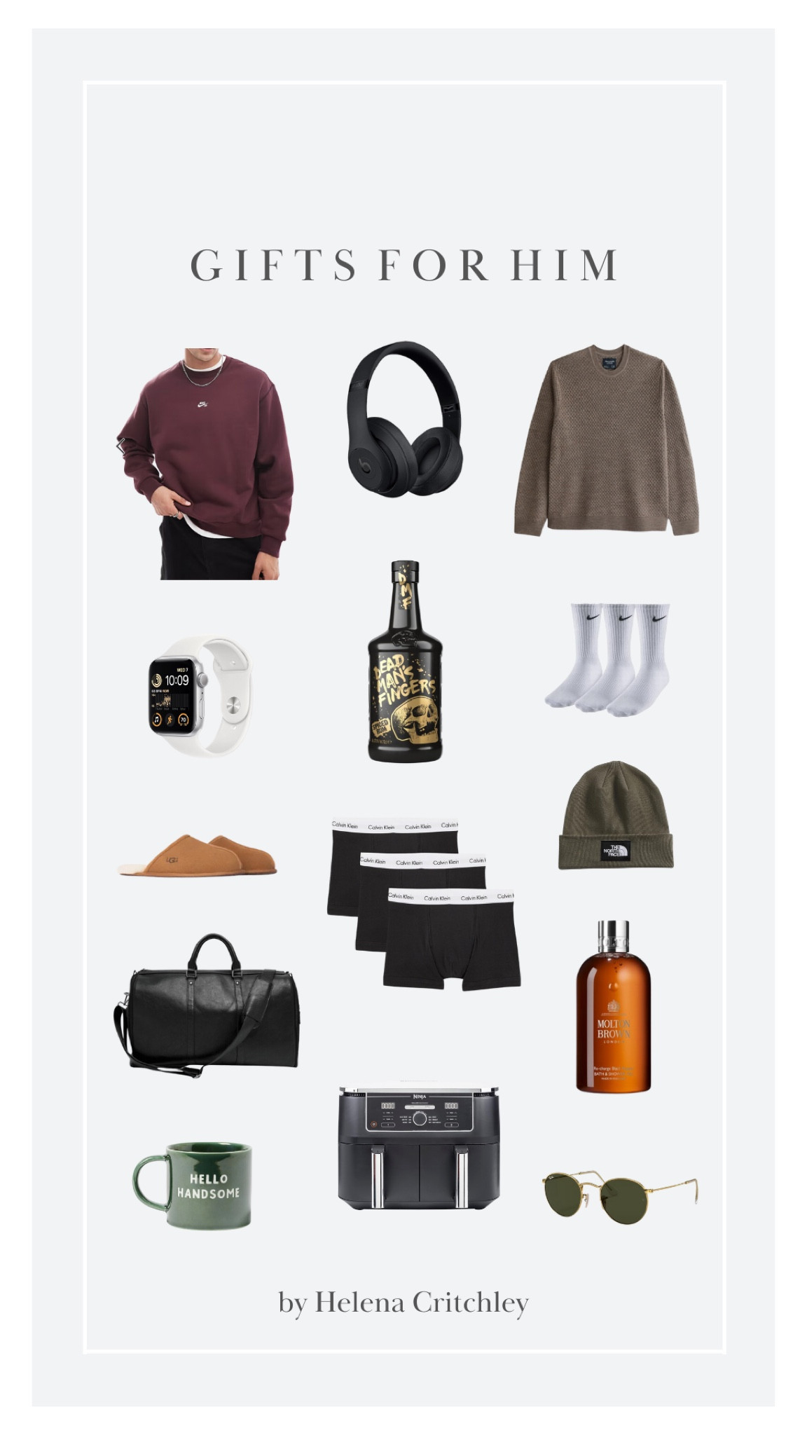 Gifts for Him Ideas! 

Christmas Gifts, Christmas Ideas, Gifts for Him, Gift Guide, Jumper, Nike Socks, Travel Bag, Beats Headphones, Rum, Nike Jumper, Apple Watch, The North Face Beanie, Ninja Airfryer 

#LTKautumn #LTKuk #LTKgiftguide