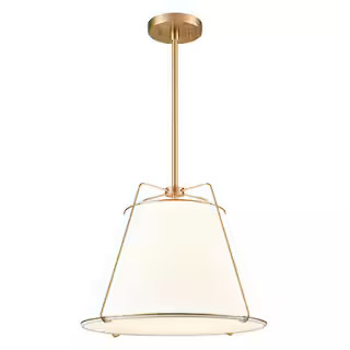 Lise 15 in. 1-Light Brushed Brass Chandelier with Fabric Shade | The Home Depot