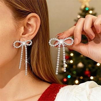 Christmas Earrings Bow Earrings for Women Christmas Gifts Stocking Stuffers Rhinestone Long Tasse... | Amazon (CA)