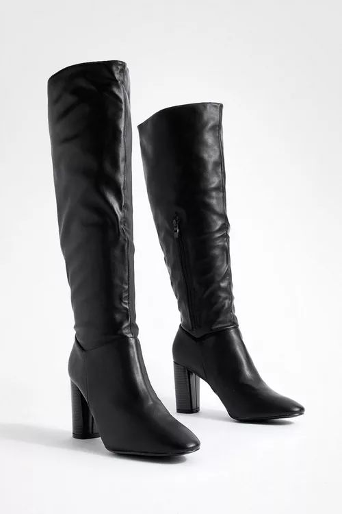 Block Heel Knee High Boots | Boohoo.com (US & CA)