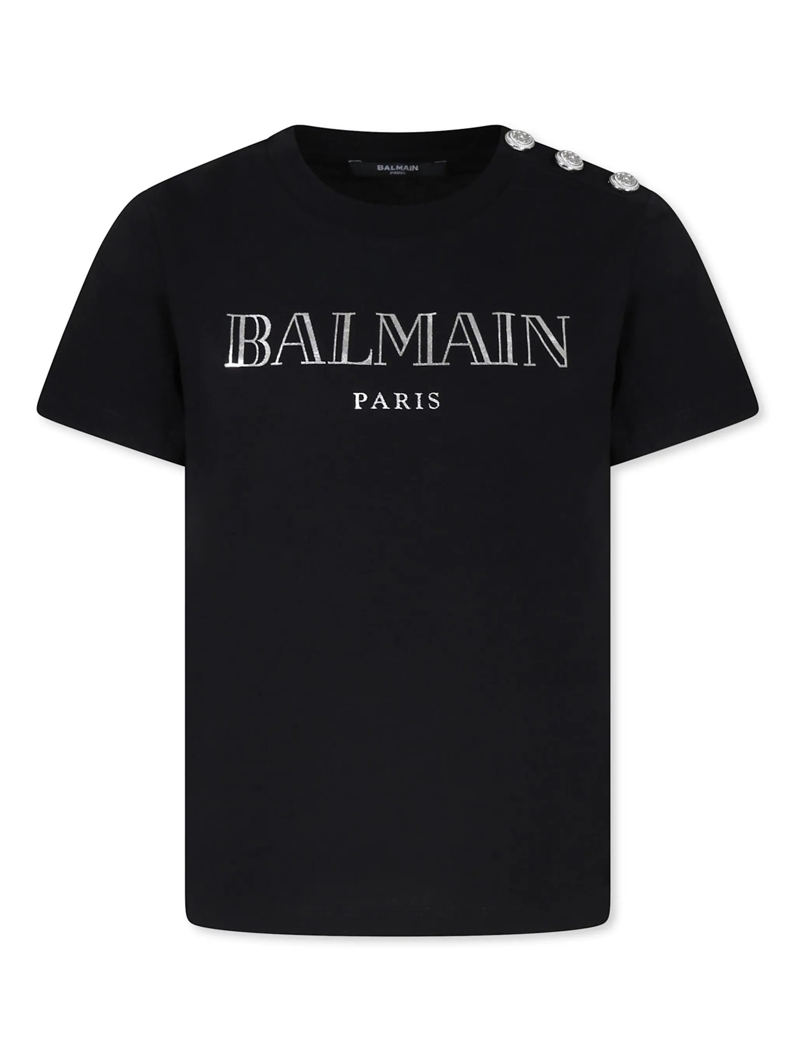 Balmain Black T-shirt With Silver Buttons And Logo | Italist.com US