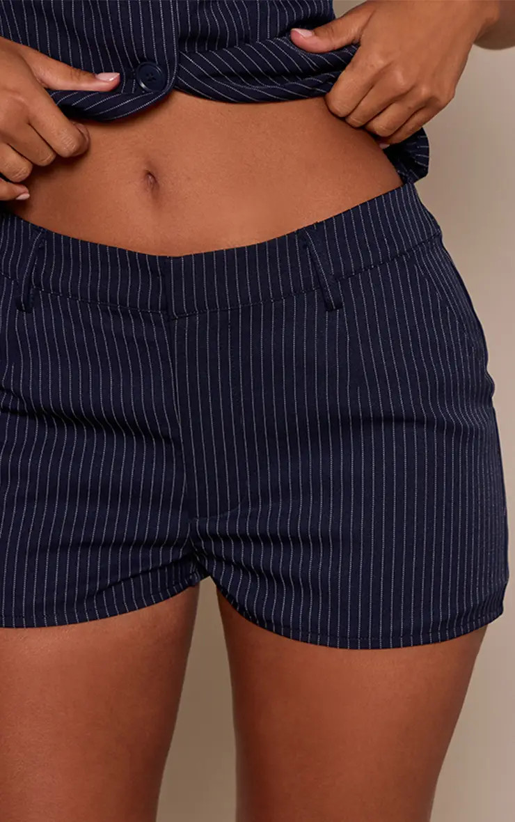 Petite Navy Pinstripe Tailored Mini Shorts | PrettyLittleThing UK