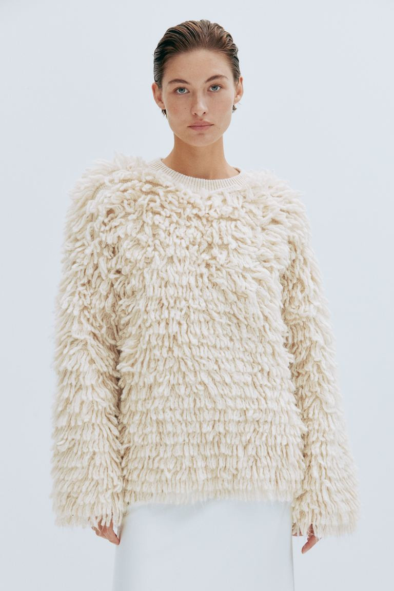 Wool-blend fluffy-knit jumper - Light beige - Ladies | H&M GB | H&M (UK, MY, IN, SG, PH, TW, HK)