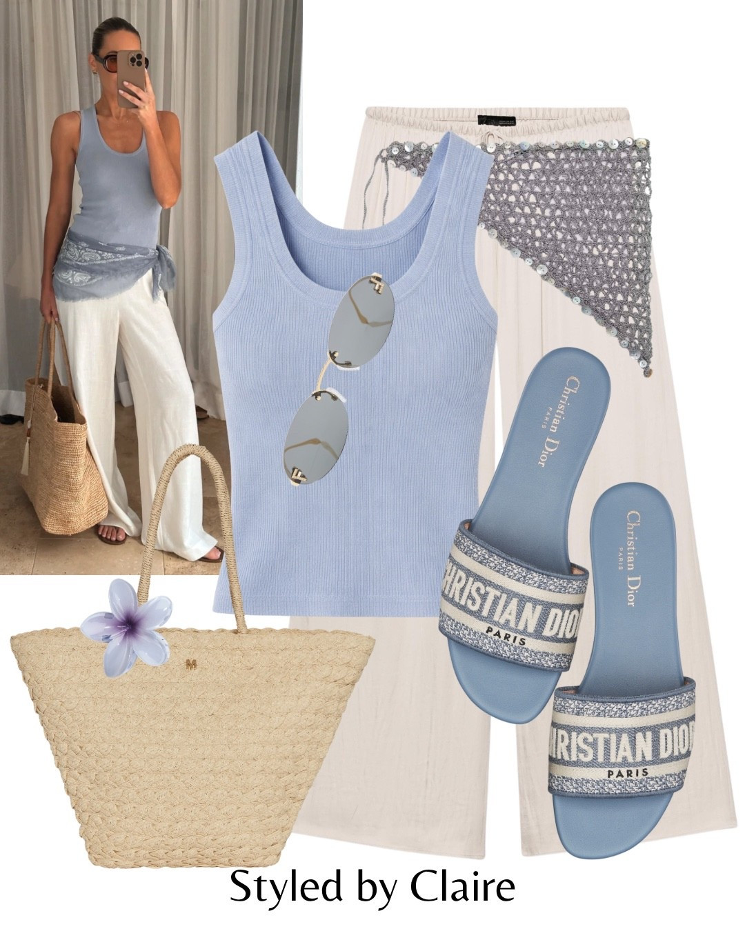 Summer Blues🦋
Tags: pretty lavish scoop neck tank top baby blue mango scarf tie knit shawl waist detail linen drawstring trousers palazzo Zara raffia bag Monday swimwear Dior sliders fendi sunglasses flower hair clip H&M fashion vacation holiday Dubai Barcelona Ibiza cool girl inspo ideas chic at tropez Maldives summerr

#LTKspring #LTKstyletip #LTKsummer