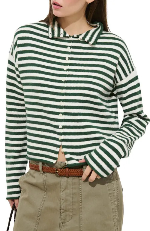 Alex Mill Taylor Stripe Cotton & Cashmere Cardigan in Forest/ivory at Nordstrom, Size Medium | Nordstrom