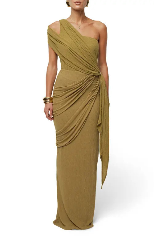 JLUXLABEL Lovina Drape One Shoulder Bodysuit in Green at Nordstrom, Size Medium | Nordstrom