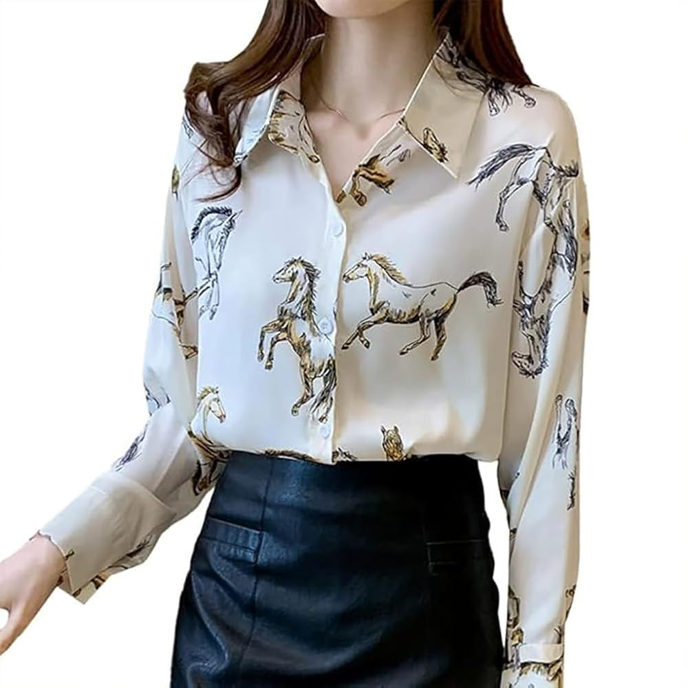 XYGJZ Womens Vintage Horse Print Long Sleeve Button Down Shirt Western Shirts | Amazon (US)