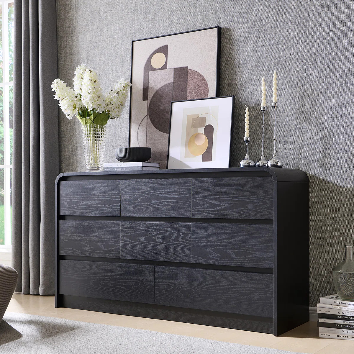 Modern 8 Drawers Dresser for Bedroom, 55" Wide Dressers & Chest of Drawers w/Curved Profile Desig... | Wayfair North America