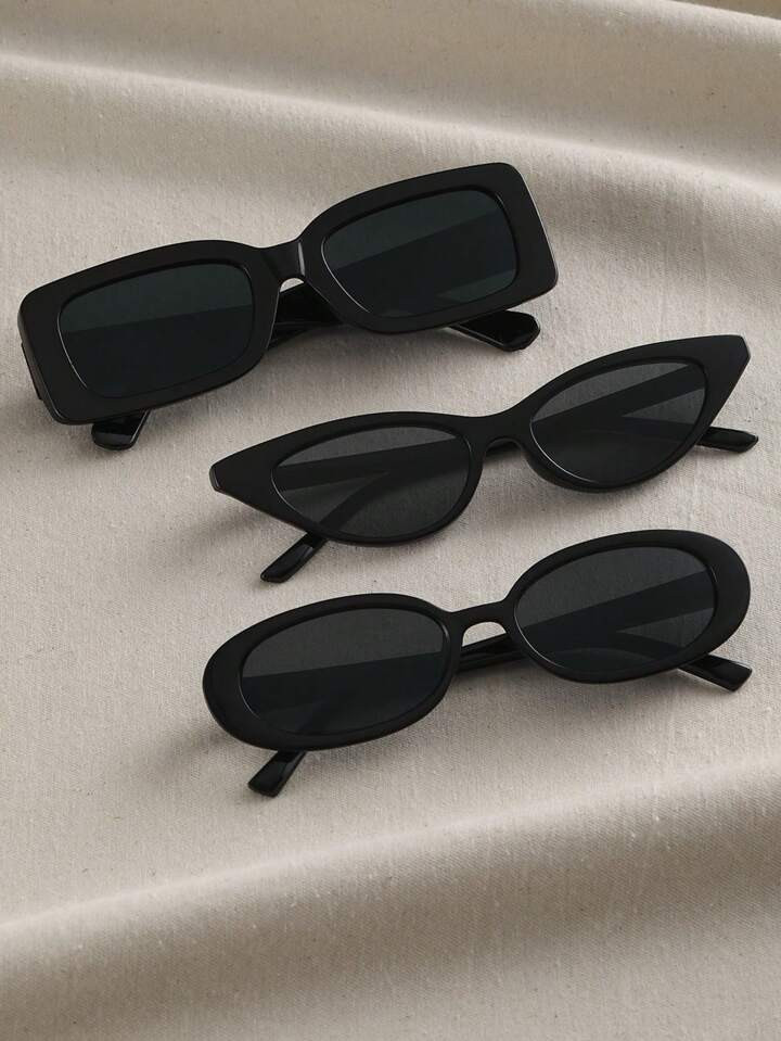 3pcs Women Geometric Fashion Black Sunglasses For Daily Travel UV400 Clothing Accessories | SHEIN