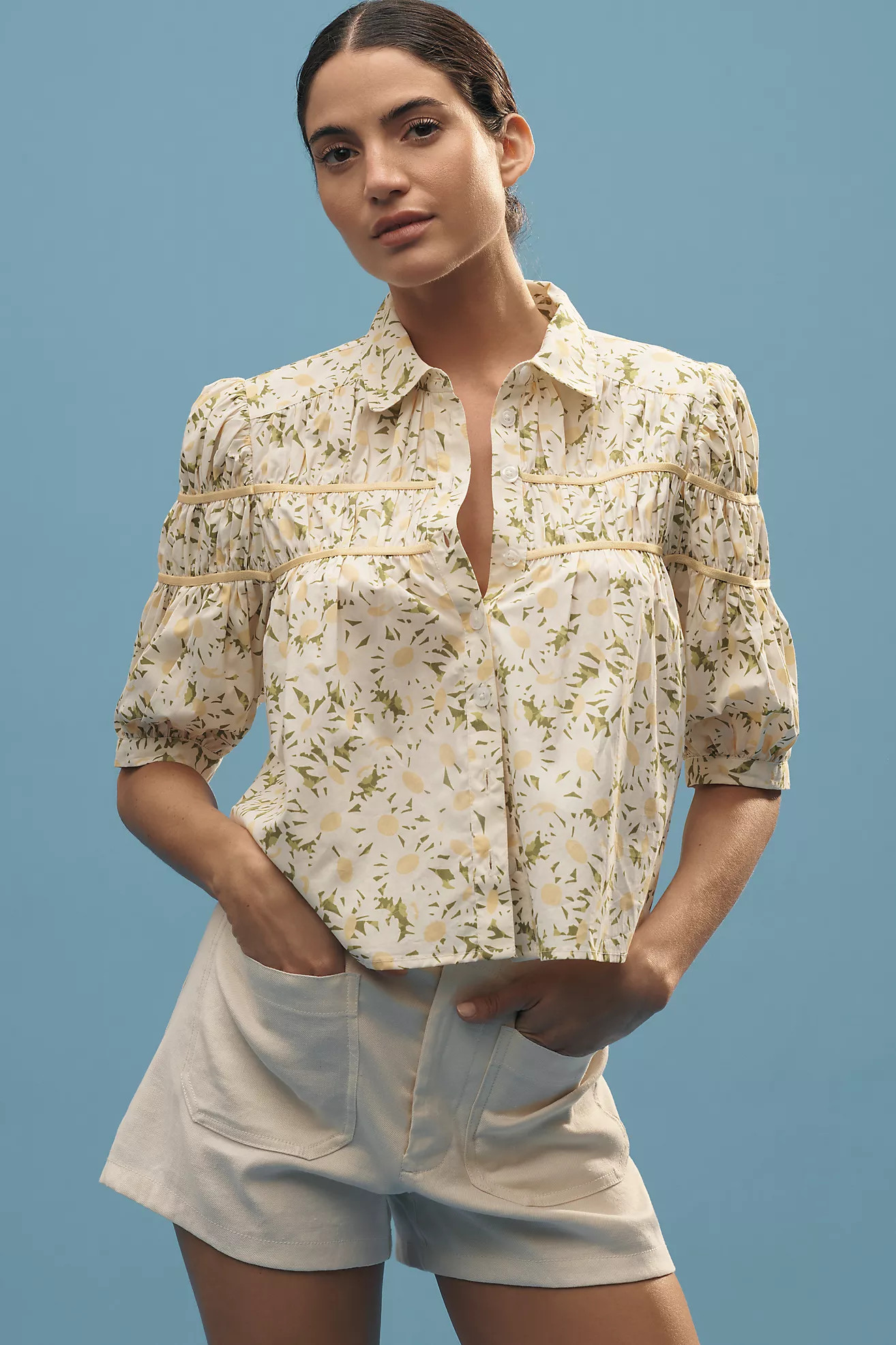 The Leandra Shirred Yoke Blouse by Maeve | Anthropologie (US)