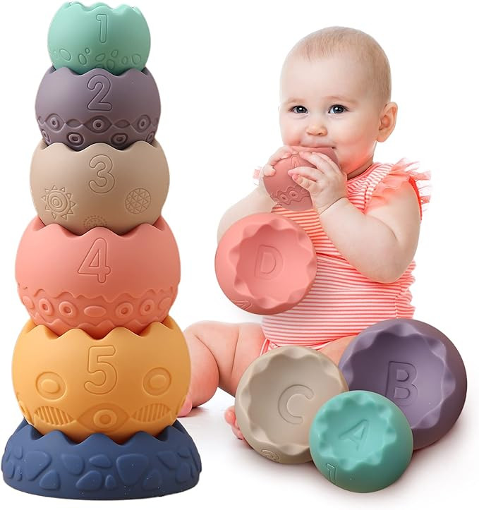 Baby Soft Blocks Sensory Balls for Infants - Soft Stacking Building Blocks -Stacking Balls Soft T... | Amazon (US)