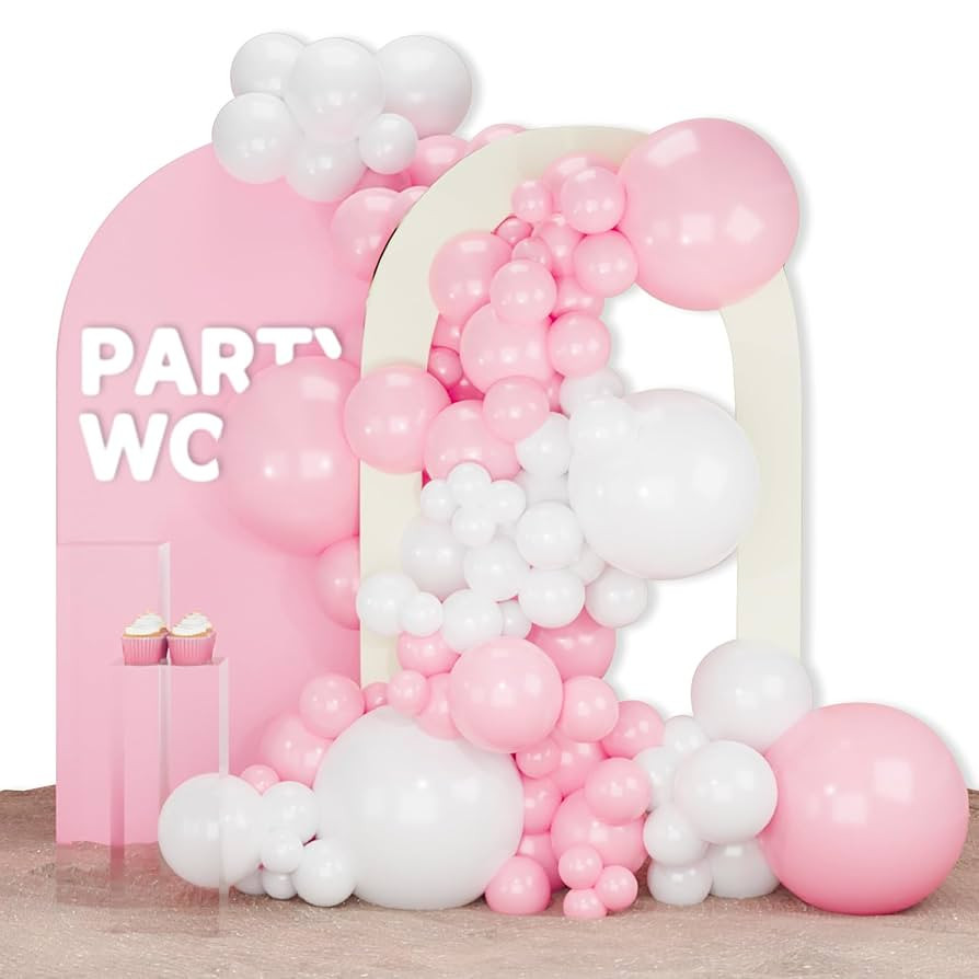 PartyWoo Pink and White Balloons, 140 pcs Pastel Pink and White Balloons Different Sizes Pack of ... | Amazon (US)