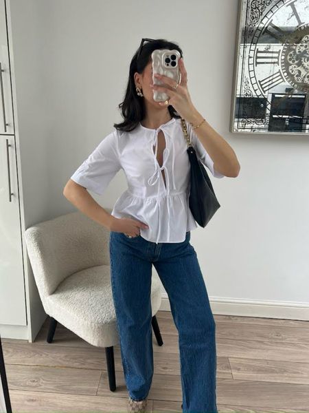 White poplin blouse, tie front blouse, Abercrombie jeans, gold accessories, H&M, Gucci sling back heels, white shirt, spring outfit 

#LTKstyletip #LTKeurope #LTKSeasonal