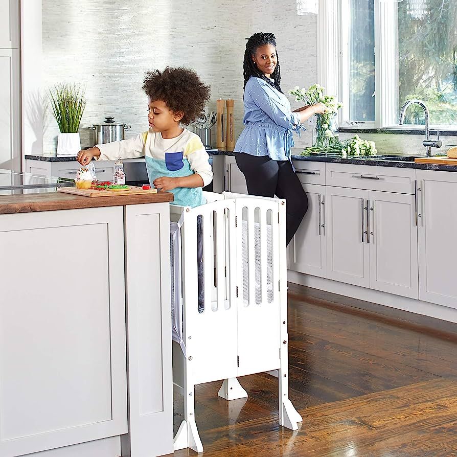 Guidecraft Contemporary Kitchen Helper® Stool and 2 Keepers - White: Wooden, Adjustable Height, ... | Amazon (US)