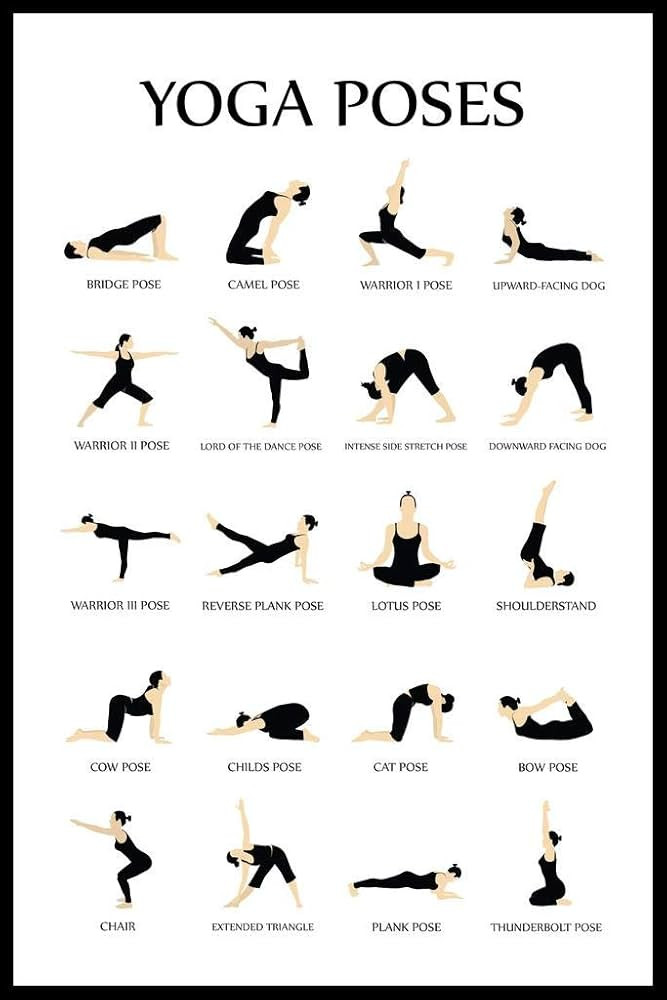 Workout Posters For Home Gym Yoga Poses Reference Chart Studio Black White Exercise Motivational ... | Amazon (US)