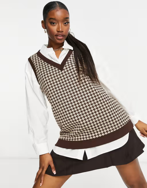 Love & Other Things knit sweater vest in brown dogtooth | ASOS (Global)