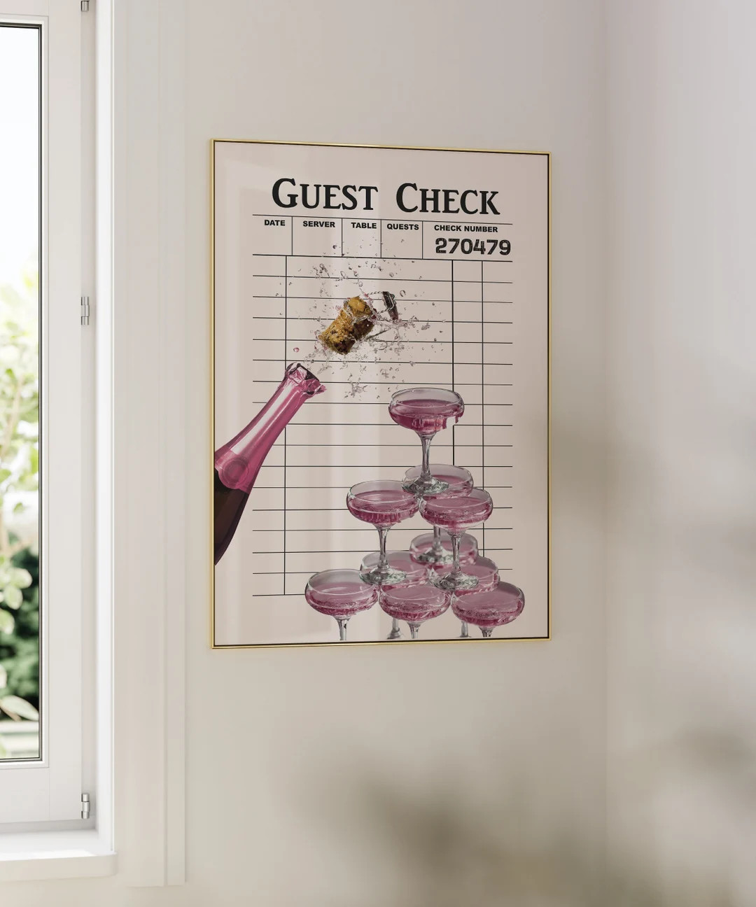 Guest Check Print Trendy Wall Art Pink Champagne Print Retro - Etsy | Etsy (US)