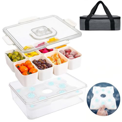 Chilled Snackle Box Container, Snacklebox with Reusable Ice Pack, Beach Essentials Insulated Bag for Parties, Road Trip, 8 Compartment Snack Container, for Fruits, Veggies, Snacks, Keep Food Cold | Amazon (US)