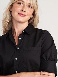 Puff-Sleeve Cotton-Poplin Shirt Dress for Women | Old Navy (US)