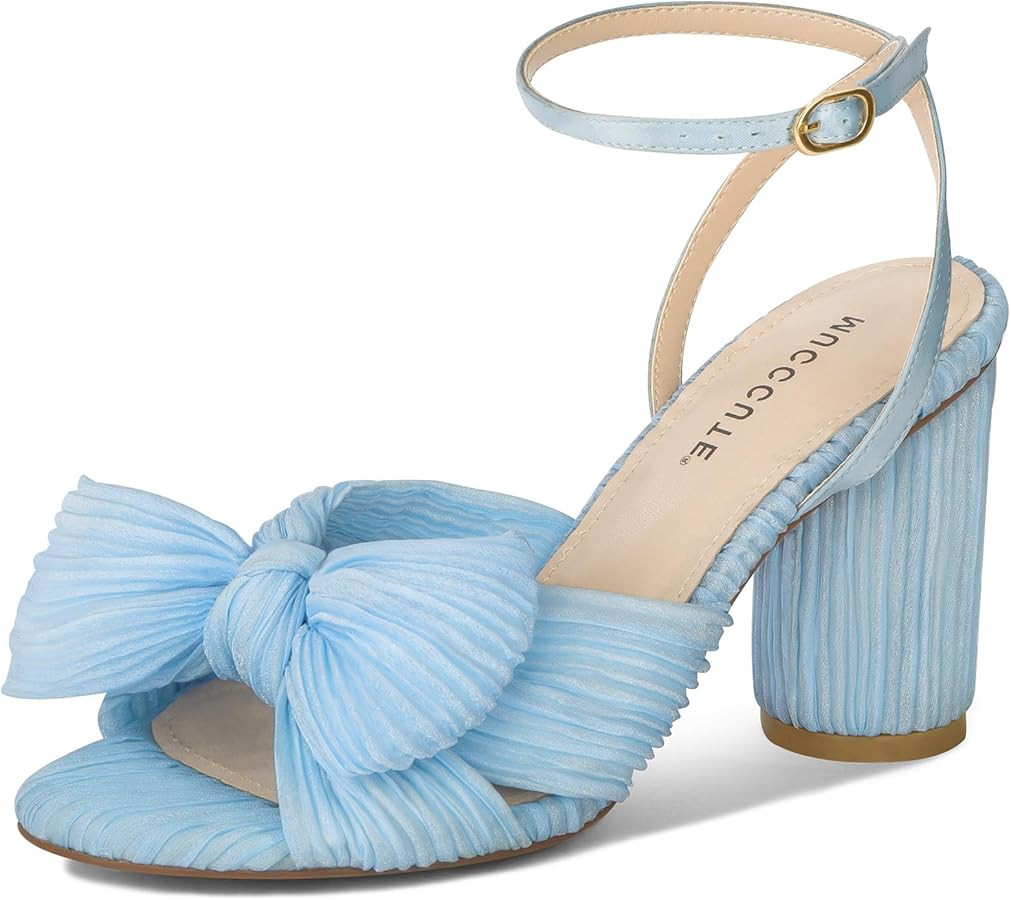 MUCCCUTE Women's Bow Knot Heeled Sandals Ankle Buckle Strap Chunky Heeled Open-toe Comfortable We... | Amazon (US)